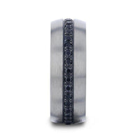 AVIATOR Domed Brushed Titanium Men's Wedding Band with Black Sapphire Stones Inlay - 8mm - Larson Jewelers