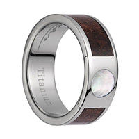 Titanium Wedding Band With Pink Ivory Wood/Mother of Pearl Inlay & Polished Edges - 8mm - Larson Jewelers