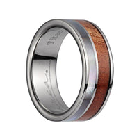 Titanium Wedding Band With Polished Edges & Pink Ivory Wood/Mother of Pearl Inlay - 8mm - Larson Jewelers