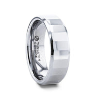 REFLECTOR Faceted Polished Center Tungsten Men's Wedding Band With Polished Beveled Edges - 8mm - Larson Jewelers