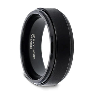REVOLVE Black Tungsten Brushed Finish Spinner Ring Polished Base Spinning Wedding Band - 6mm & 8mm - Larson Jewelers