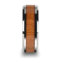 BRUNSWICK Tungsten Wedding Ring with Polished Bevels and American Cherry Wood Inlay - 6mm - 10mm - Larson Jewelers