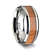 BRUNSWICK Tungsten Wedding Ring with Polished Bevels and American Cherry Wood Inlay - 6mm - 10mm - Larson Jewelers