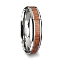 KHAYA Tungsten Band with Polished Bevels and Real Hardwood Mahogany Inlay - 4mm - Larson Jewelers