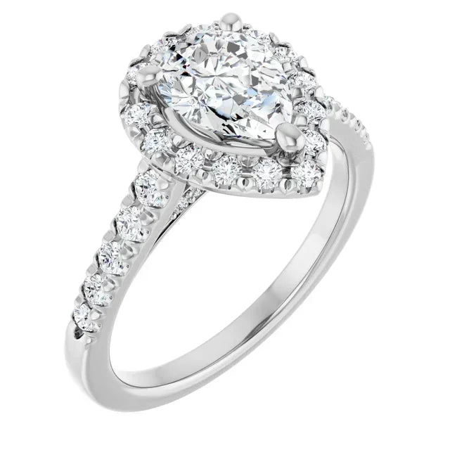ANGEL 14K White Gold Accented Pear Engagement Ring