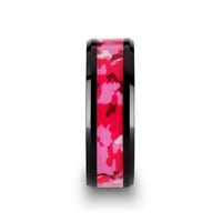 SIERRA Black Ceramic Ring with Pink and White Camouflage Inlay - 6mm & 8mm - Larson Jewelers