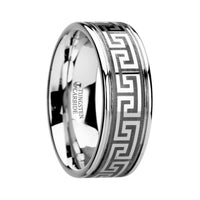THASOS Grooved Tungsten Carbide Wedding Band with Greek Key Meander Design - 8mm - Larson Jewelers