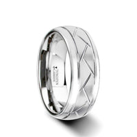 OCTAVIAN Domed Tungsten Carbide Ring with Crisscross Grooves and Brushed Finish - 8mm - Larson Jewelers