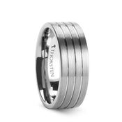 MERCATOR Pipe Cut Brushed Tungsten Ring with Grooves 6mm & 8mm - Larson Jewelers
