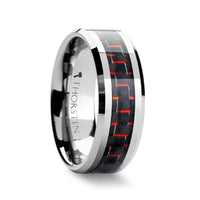 AURELIUS Tungsten Band Inlaid with a Black & Red Carbon Fiber Ring - 6mm & 8mm - Larson Jewelers