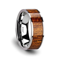 BOLO Flat Tungsten Carbide Band with Exotic Mahogany Hard Wood Inlay and Polished Edges - 8mm - Larson Jewelers
