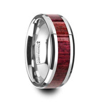MAUVE Purpleheart Wood Inlaid Tungsten Carbide Ring with Bevels - 8mm - Larson Jewelers