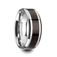ARCANE Ebony Wood Inlaid Tungsten Carbide Ring with Bevels - 8mm - Larson Jewelers