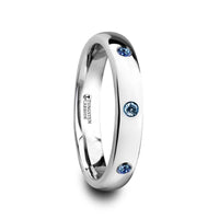HALIA Polished and Domed Tungsten Carbide Wedding Ring with 3 Blue Sapphires Setting - 4mm - Larson Jewelers