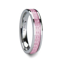 PINK Beveled Tungsten Wedding Band with Pink Carbon Fiber -4mm & 6mm - Larson Jewelers