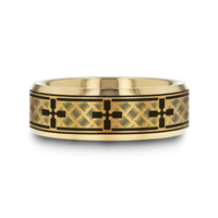 WOVEN CROSSES on Gold Plated Tungsten Carbide Ring with Beveled Edges