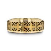 SUNBURST CROSS on Flat Gold Plated Tungsten Carbide Ring with Beveled Edges