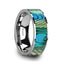 LAURANT Tungsten Men’s Flat Wedding Band with Mother of Pearl Inlay & Polished Finish - 8mm - Larson Jewelers