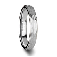 WINNIE Womens White Tungsten Ring with Raised Hammered Finish Center and Polished Step Edges - 4mm - Larson Jewelers