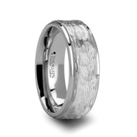 WINNIE Womens White Tungsten Ring with Raised Hammered Finish Center and Polished Step Edges - 4mm - Larson Jewelers