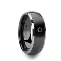 GOTHAM Domed Black Ceramic Comfort Fit Wedding Band with Polished Tungsten Edges and Black Diamond Setting - 8mm - Larson Jewelers