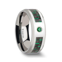 ASPEN Tungsten Carbide Ring with Black & Green Carbon Fiber and Green Emerald - 8mm - Larson Jewelers