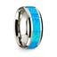 14k White Gold Polished Beveled Edges Wedding Ring with Blue Opal Inlay - 8 mm - Larson Jewelers