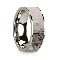 Flat Polished 14k White Gold Wedding Ring with Ombre Deer Antler Inlay - 8 mm - Larson Jewelers