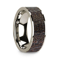 Flat Polished 14k White Gold Wedding Ring with Dark Deer Antler Inlay - 8 mm - Larson Jewelers