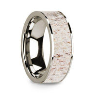 Flat Polished 14k White Gold Wedding Ring with White Deer Antler Inlay - 8 mm - Larson Jewelers
