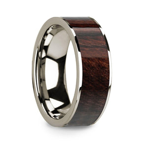 14k White Gold Men’s Flat Wedding Ring with Bubinga Wood Inlay - 8mm - Larson Jewelers