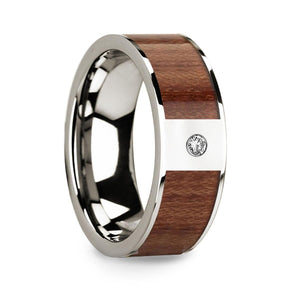 Polished 14k White Gold Men’s Wedding Ring with Rosewood Inlay & Diamond Center - 8mm - Larson Jewelers