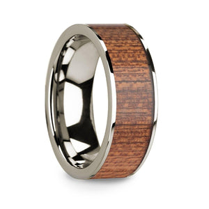 Polished 14k White Gold & Cherry Wood Inlay Men’s Flat Wedding Ring - 8mm - Larson Jewelers