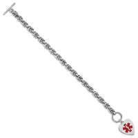 Sterling Silver RH-pltd Engraveable Enamel Heart Medical ID Bracelet - Larson Jewelers