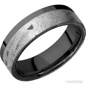 Zirconium with Polish Finish and Meteorite Inlay - 7MM - Larson Jewelers