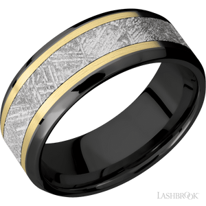 Zirconium with Polish , Polish Finish and 14K Yellow Gold Inlay - 8MM - Larson Jewelers