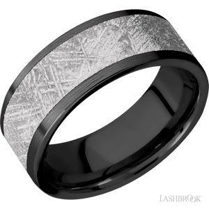 Zirconium with Satin Finish and Meteorite Inlay - 8 MM - Larson Jewelers