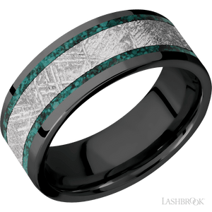Zirconium with Polish Finish Chrysocolla Inlays - 8MM - Larson Jewelers