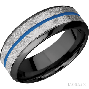 Zirconium with Polish Finish Meteorite and Sea Blue Inlays- 8MM - Larson Jewelers