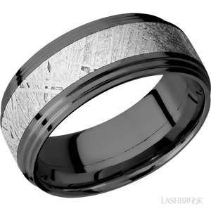 Zirconium with Polish Finish and Meteorite Inlay - 9MM - Larson Jewelers