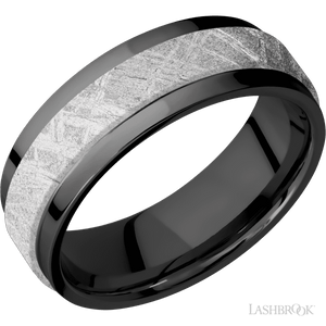 Zirconium with Polish Finish and Meteorite Inlay - 7 MM - Larson Jewelers