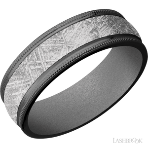 Zirconium with Satin Finish and Meteorite Inlay and Crushed Silver - 7MM - Larson Jewelers