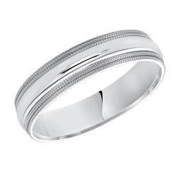 14k White Gold Wedding Band Domed High Polished Finish Double Milgrain Detail Flat Edges - 4mm- 10mm - Larson Jewelers