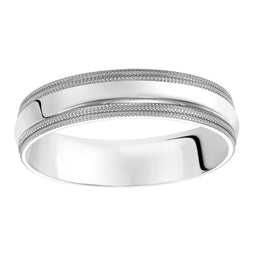 14k White Gold Wedding Band Domed High Polished Finish Double Milgrain Detail Flat Edges - 4mm- 10mm - Larson Jewelers
