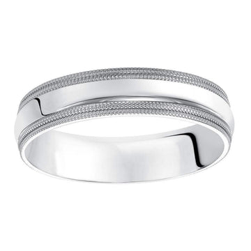 14k White Gold Wedding Band Domed High Polished Finish Double Milgrain Detail Flat Edges - 4mm- 10mm - Larson Jewelers