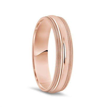 14k Rose Gold Polished Finish Domed Wedding Ring With Double Milgrain - 4mm - 10mm - Larson Jewelers