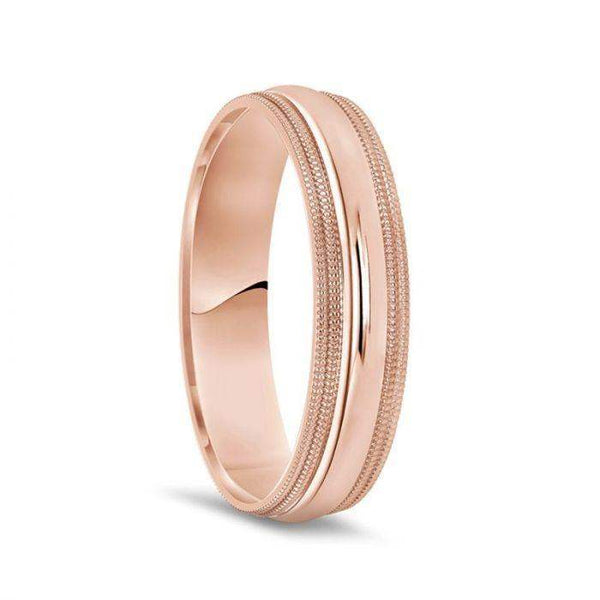 14k Rose Gold Polished Finish Domed Wedding Ring With Double Milgrain - 4mm - 10mm - Larson Jewelers