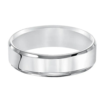 14k White Gold Wedding Band Flat High Polished Finish Beveled Edges - 3mm - 10mm - Larson Jewelers