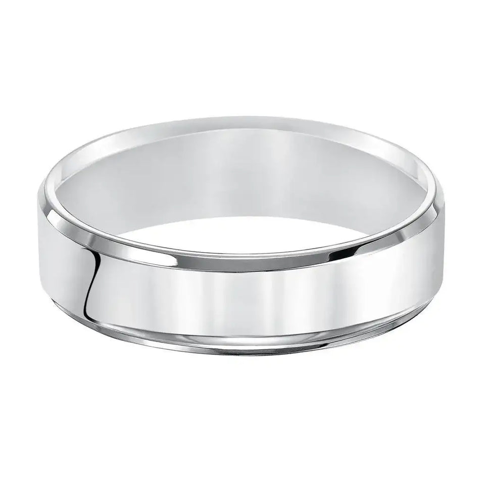 14k White Gold Wedding Band Flat High Polished Finish Beveled Edges - 3mm - 10mm - Larson Jewelers