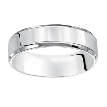 14k White Gold Wedding Band Flat High Polished Finish Beveled Edges - 3mm - 10mm - Larson Jewelers
